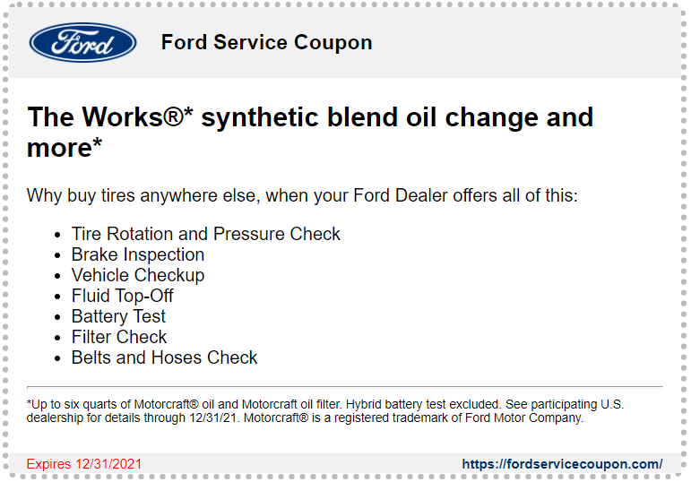 All Coupons Ford Service Coupon
